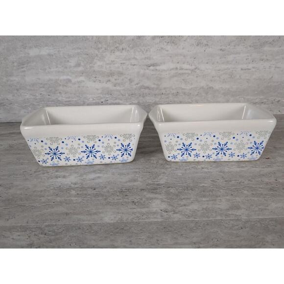 Celebrate It Ceramic Stoneware Baking Mini Loaf Pan, Set Of‎ 2, Snowflakes - Picture 1 of 7